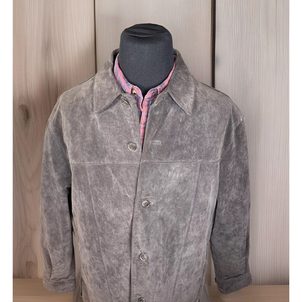 Suede Leather Chore Coat XL Brown Rancher Jacket Washable Zip Pocket Harbor Bay - Picture 2 of 16